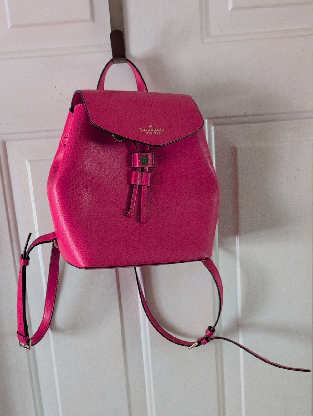 kate spade Vibrant Pink Leather Drawstring Backpack